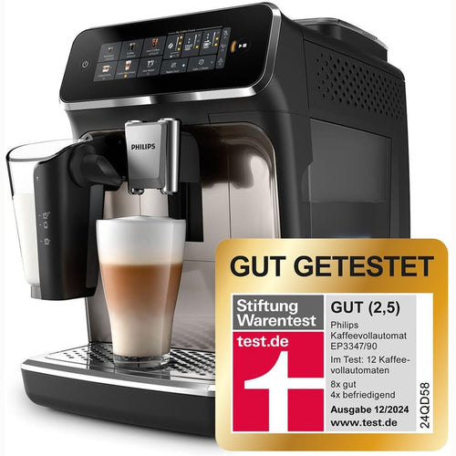 Philips Kaffeevollautomat 3300 Series EP3347/90 - 6 Getränke, Farb Touchscreen Display, LatteGo Milchsystem, SilentBrew, Keramikmahlwerk, AquaClean Filter - Schwarz/Chrom