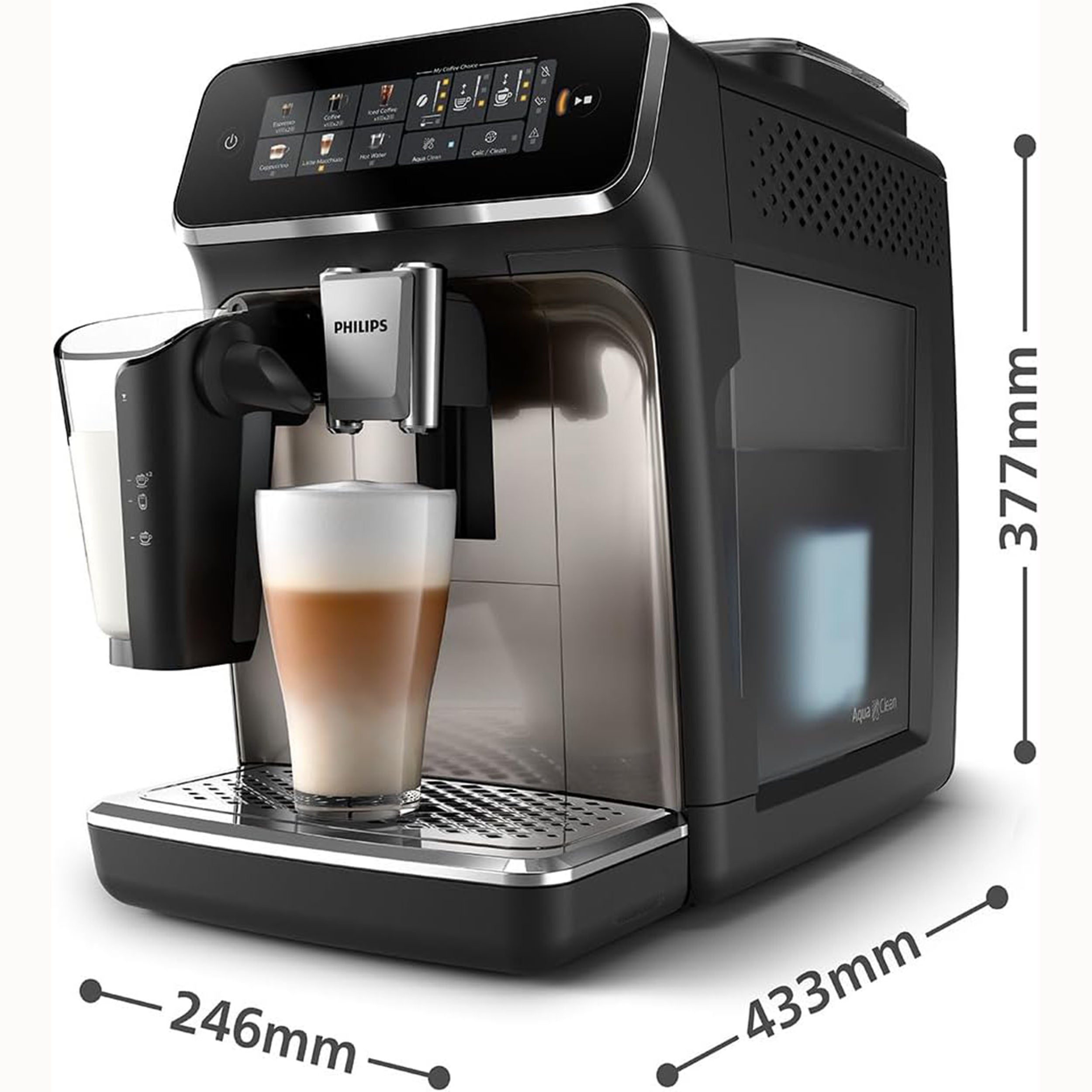Philips Kaffeevollautomat 3300 Series EP3347/90 - 6 Getränke, Farb Touchscreen Display, LatteGo Milchsystem, SilentBrew, Keramikmahlwerk, AquaClean Filter - Schwarz/Chrom