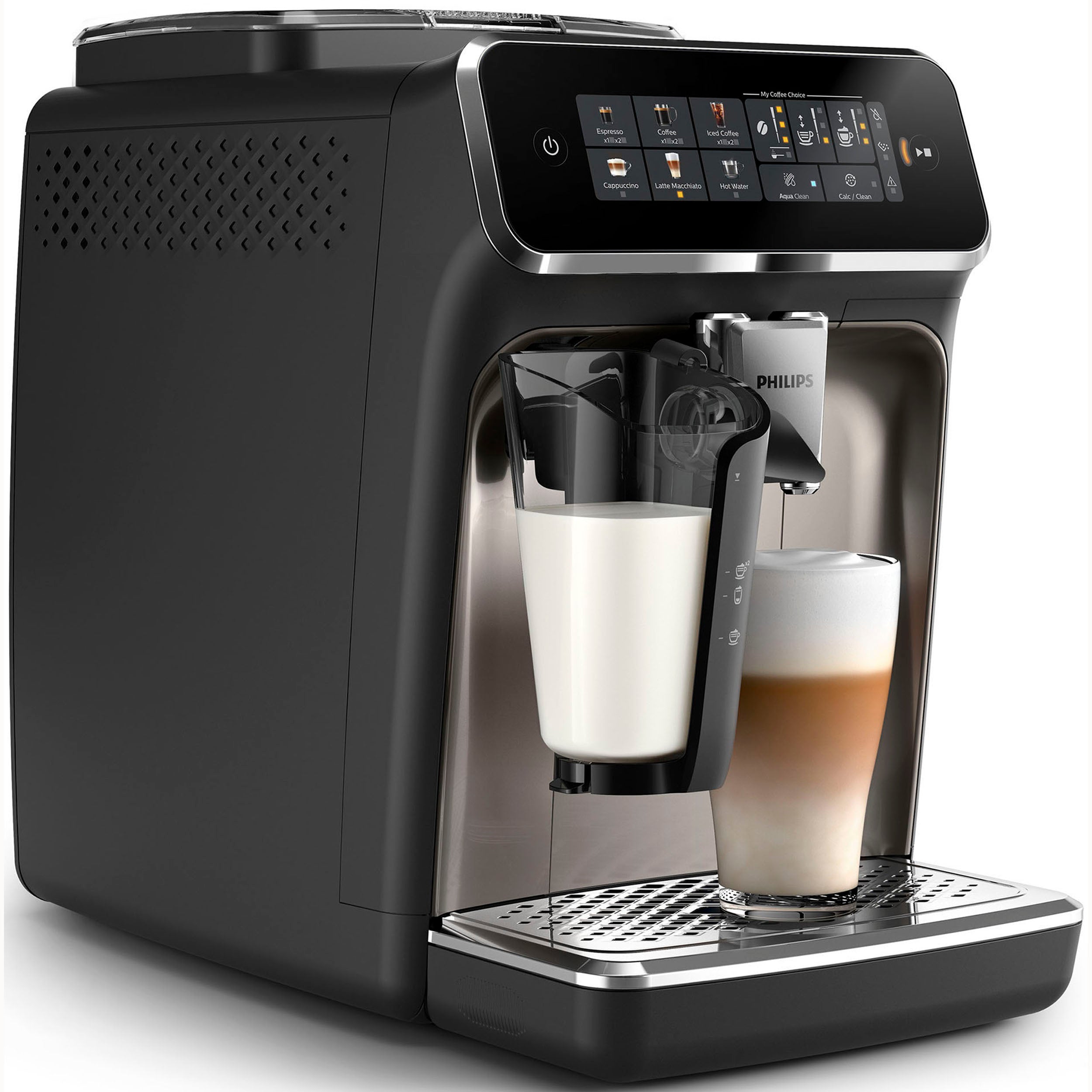 Philips Kaffeevollautomat 3300 Series EP3347/90 - 6 Getränke, Farb Touchscreen Display, LatteGo Milchsystem, SilentBrew, Keramikmahlwerk, AquaClean Filter - Schwarz/Chrom