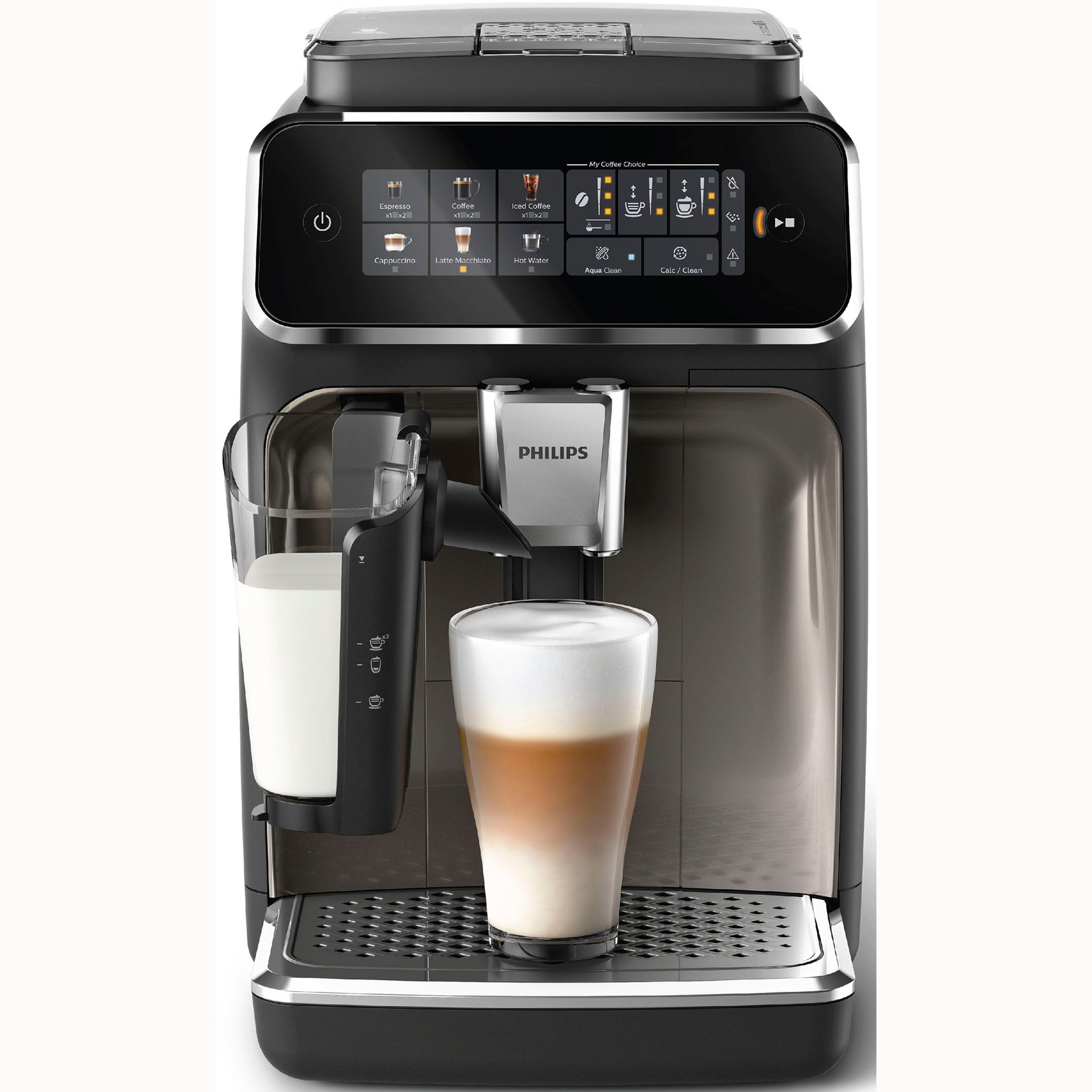 Philips Kaffeevollautomat 3300 Series EP3347/90 - 6 Getränke, Farb Touchscreen Display, LatteGo Milchsystem, SilentBrew, Keramikmahlwerk, AquaClean Filter - Schwarz/Chrom